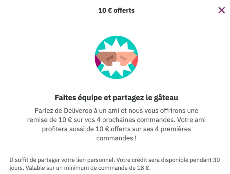 Offre de parrainage Deliveroo vérifiée le 10 mars 2024