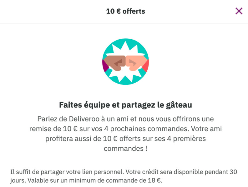 Offre de parrainage Deliveroo au 21 avril 2026