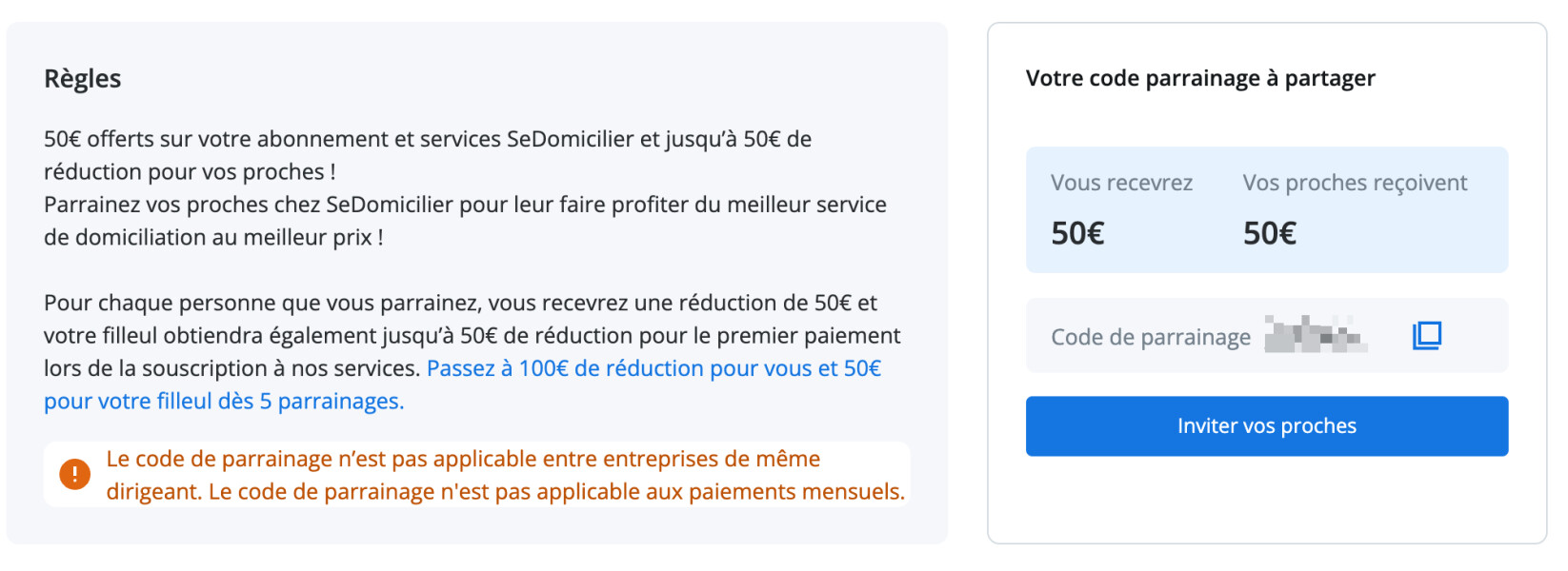 Offre de parrainage SeDomicilier au 6 mai 2026